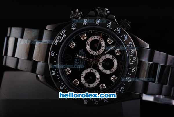 Rolex Daytona Chronograph Automatic with PVD Case -Black Dial and Strap - Click Image to Close